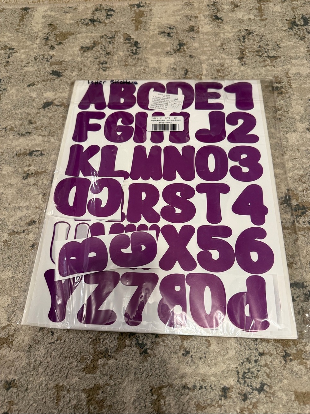 Vinyl Amazon Purple Bold Alphabet & Number Peel-and-Stick Sticker Sheet